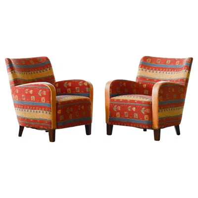 Pre-owned Mogens Lassen Pair Of  Style Danish 1940s Lounge Or Club Chairs In Brown