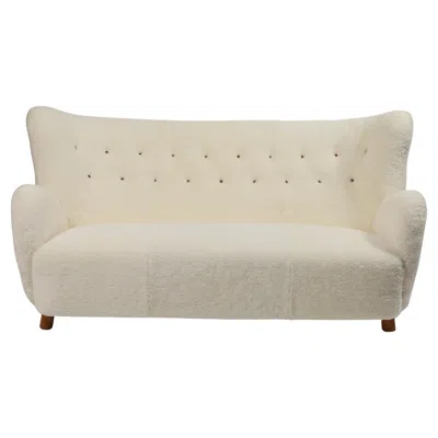 Pre-owned Mogens Lassen Rare Scandinavian Modern Sofa In Ivory Sheepskin, Denmark, 1940s In White