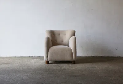 Pre-owned Mogens Lassen Round Arm Lounge Chair, Newly Upholstered In Pure Alpaca In Brown