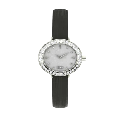 Pre-owned Moha Diamond Jewelry Diamond Watch 0.42 Ct Dark Grey Dial Black Strap Made In Silver Analog Jewelry