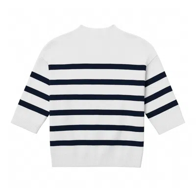 Mohair&angora Women's Black / White Striped Blouse Capri Sleeves - White Black In Multi