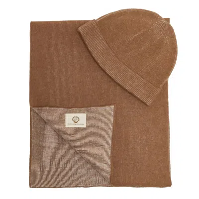 Mohair&angora Women's Brown / Yellow Wool-mohair Beanie & Scarf Set Camel In Multi