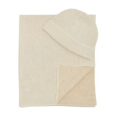 Mohair&angora Women's White Wool-mohair Beanie & Scarf Set Beige