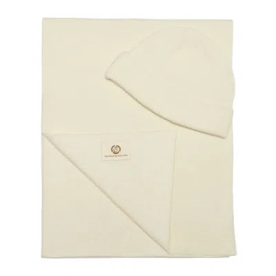 Mohair&angora Women's White Wool-mohair Beanie & Scarf Set Ecru