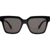 Mohala Eyewear Hana 55mm Low Bridge Wide Width Polarized Square Sunglasses In Black Lava/gray Lenses