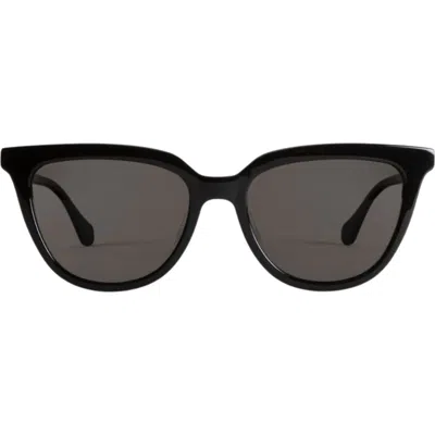 Mohala Eyewear Lanikai 53mm Low Nose Bridge Wide Width Polarized Cat Eye Sunglasses In Black Lava/gray Lenses