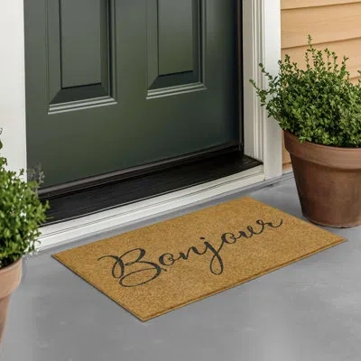Mohawk Home Bonjour Script Rubber Backed Low Pile Non-slip Novelty Indoor/outdoor Doormat In Brown