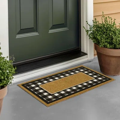 Mohawk Home Fall Check Border Rubber Backed Low Pile Non-slip Geometric Indoor/outdoor Doormat In Brown