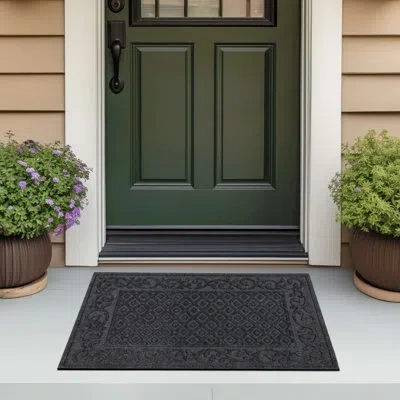 Mohawk Home Garden Vine Impressions Rubber Backed Low Pile All Weather Non-slip Floral Indoor/outdoor Doormat In Black