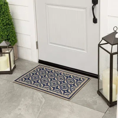 Mohawk Home Inspired Time Navy Ornamental Weather Resistant Non-slip Outdoor Door Mat