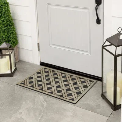 Mohawk Home Interlock Weave Natural Wicker Geometric Weather Resistant Outdoor Door Mat In Tan
