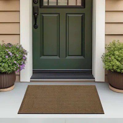 Mohawk Home Jacquard Ribbed Rubber Backed Low Pile All Weather Non-slip Solid/striped Indoor/outdoor Doormat In Brown