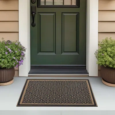 Mohawk Home Love Lives Tilework Rubber Backed Low Pile Non-slip Geometric Indoor/outdoor Doormat In Black