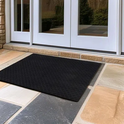 Mohawk Home Matrix Crosshatch Mat Rubber Backed Low Pile All Weather Non-slip Solid Indoor/outdoor Doormat In Black