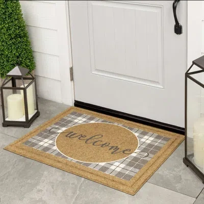 Mohawk Home Plaid Grace Grey Geometric Weather Resistant Non-slip Outdoor Door Mat In Grey;grey