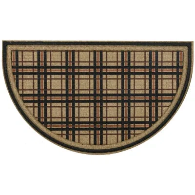 Mohawk Home Plaid Ticking Rubber Backed Low Pile Non-slip Geometric Indoor/outdoor Doormat In Brown