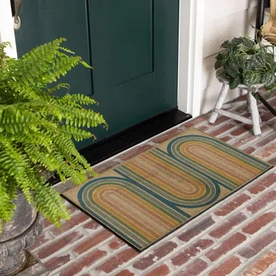Mohawk Home Rainbow Curves Rubber Backed Low Pile Non-slip Geometric Indoor/outdoor Doormat In Green