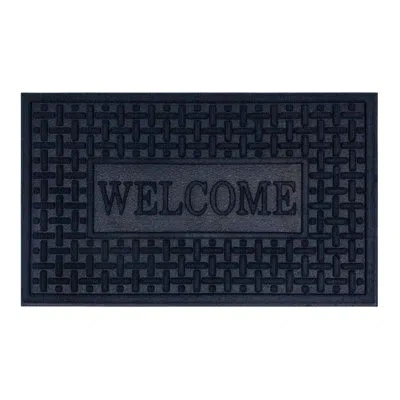 Mohawk Home Rattan Weave Welcome Blue Casual Weather Resistant Non-slip Outdoor Door Mat