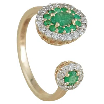 Pre-owned Moi Adele Gold Diamond And Emerald Ring In Green