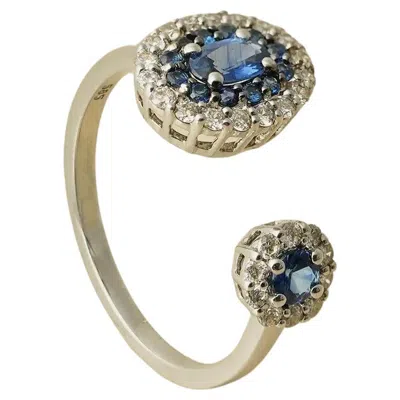 Pre-owned Moi Adele Gold Diamond Blue Sapphire Ring