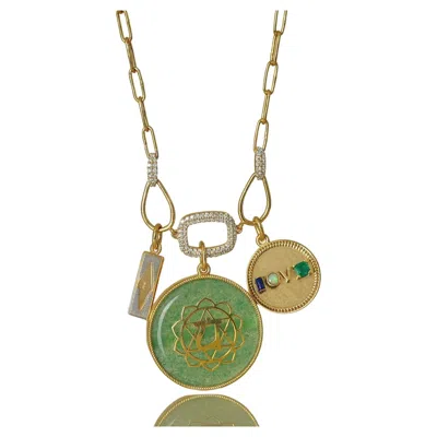 Pre-owned Moi Anah Aventurine Gold And Diamond Necklace In Multi