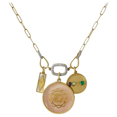 Pre-owned Moi Anah Rose Quartz Gold And Diamond Necklace In Red