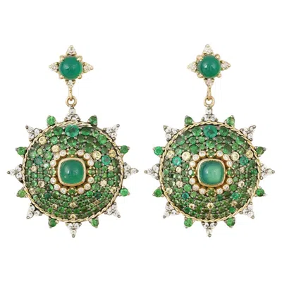 Pre-owned Moi Arden Emerald And Tsavorite Earrings In Green
