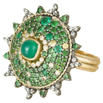 Pre-owned Moi Arden Emerald And Tsavorite Ring In Green