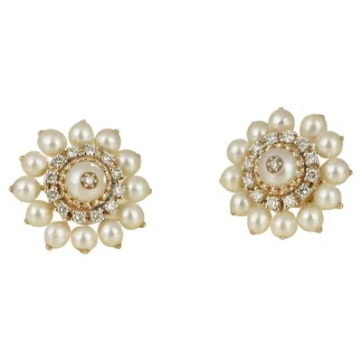 Pre-owned Moi Audrey Diamond And Pearl Ear Studs In Multi