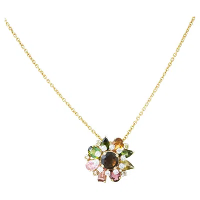 Pre-owned Moi Autumn Gold Diamond And Gemstones Pendant Necklace In Multi