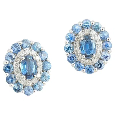 Pre-owned Moi Azure Gold Diamond And Blue Sapphire Stud Earrings