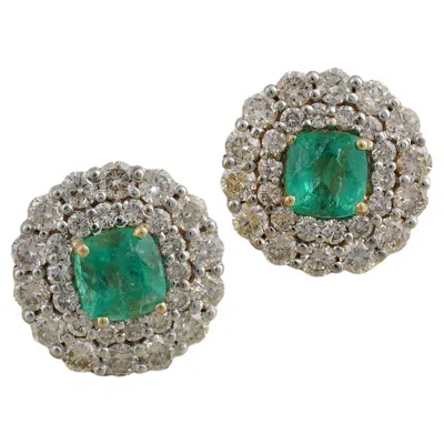 Pre-owned Moi Carmen Gold Diamond And Emerald Ear Studs In Green