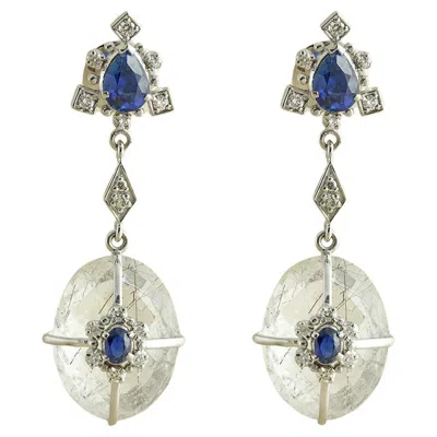 Pre-owned Moi Charis Diamond And Blue Topaz Earrings