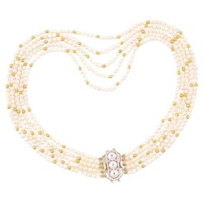 Pre-owned Moi Chicago Gold Diamond Ruby And Pearl Multilayered Necklace