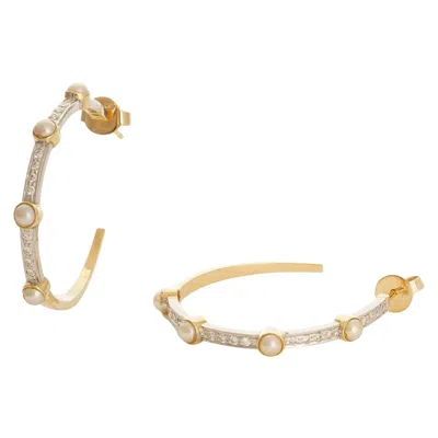 Pre-owned Moi Chicago Pearl Gold And Diamond Hoop Earrings In Multi