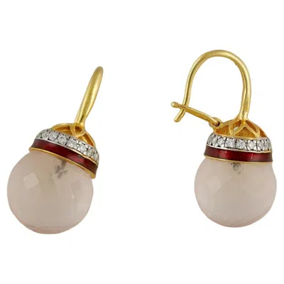 Pre-owned Moi Chloe Diamond And Rose Quartz Earrings In Red