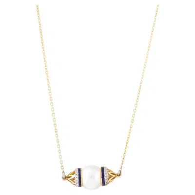 Pre-owned Moi Chloe Gold Diamond South Sea Peal And Enamel Pendant Necklace In Multi