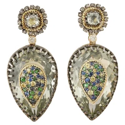 Pre-owned Moi Clara Diamond And Tsavorite Earrings In Multi
