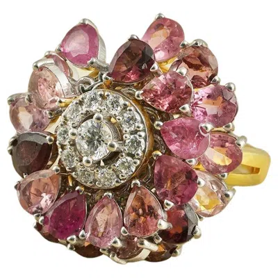 Pre-owned Moi Dahlia Gold Diamond And Pink Tourmaline Ring