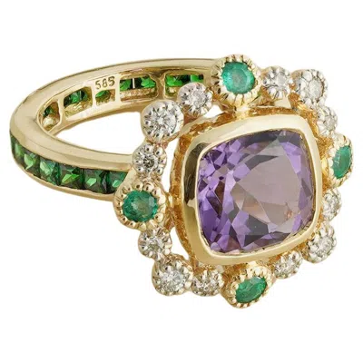 Pre-owned Moi Dakota Gold Diamond And Amethyst Ring In Purple
