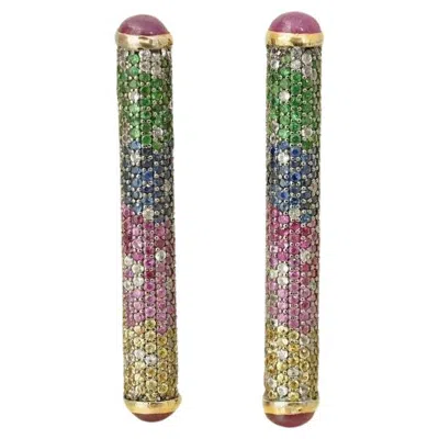 Pre-owned Moi Felix Gold And Diamond Bar Earrings In Multi