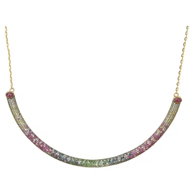 Pre-owned Moi Felix Gold Diamond Rubies Sapphires Amethyst And Garnet Torque Necklace In Purple