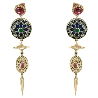 Pre-owned Moi Firdos Pearl Ruby And Gold Earrings In Multi