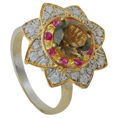 Pre-owned Moi Florence Gold Ruby Yellow Sapphire Smoky Quartz And Diamond Ring