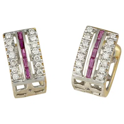 Pre-owned Moi Freida Gold Ruby And Diamond Clip Earrings In Multi