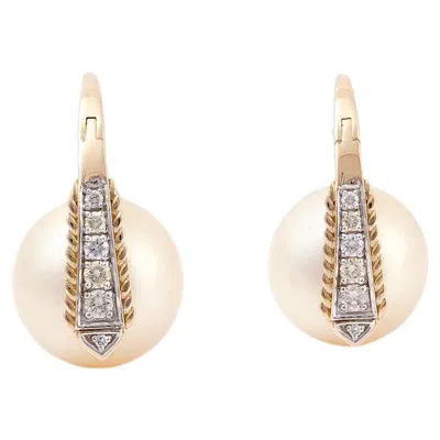 Pre-owned Moi Grace Kelly Gold Diamond And South Sea Pearl Drop Earrings In Multi