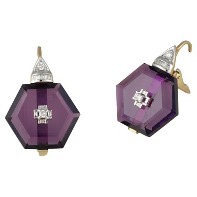 Pre-owned Moi Hexa Amethyst And Diamond Earrings In Purple
