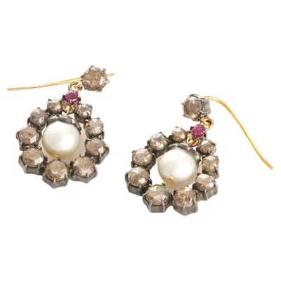 Pre-owned Moi Indra Vintage Gold And Diamond Ruby Earrings In Multi