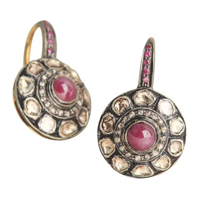 Pre-owned Moi Jaipur Gold Ruby And Diamond Earrings In Multi