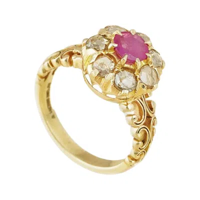 Pre-owned Moi Juliet Gold Diamond And Ruby Engagement Ring In Multi